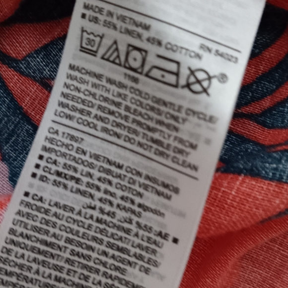 Old Navy~Relaxed Tie Cuff Linen Blend Tropical Orange Blouse - Picture 7 of 15